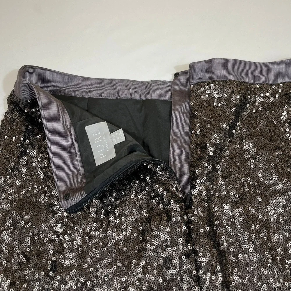 Pure Collection Sequin Pencil Skirt Women 6 Charcoal Gray Sparkle Holiday Party